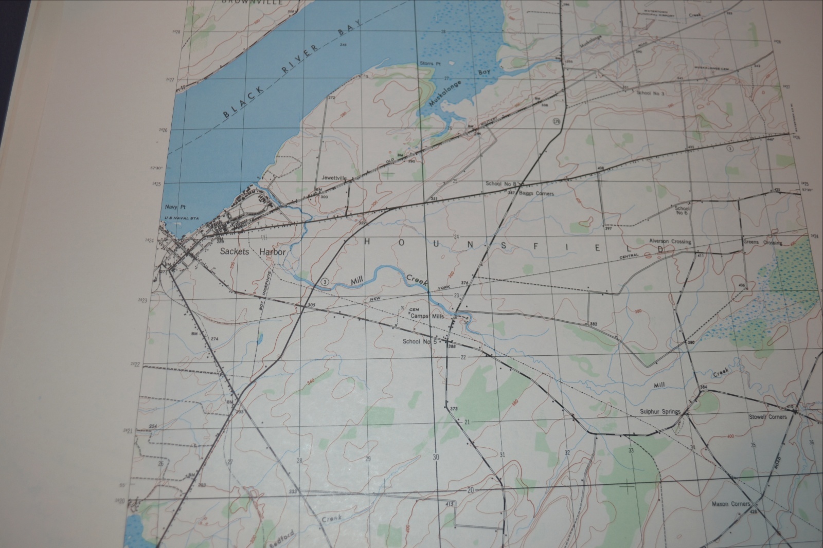 New York vintage 1940's Army topographic map, Sackets Harbor NY Sheet 5771 I NE