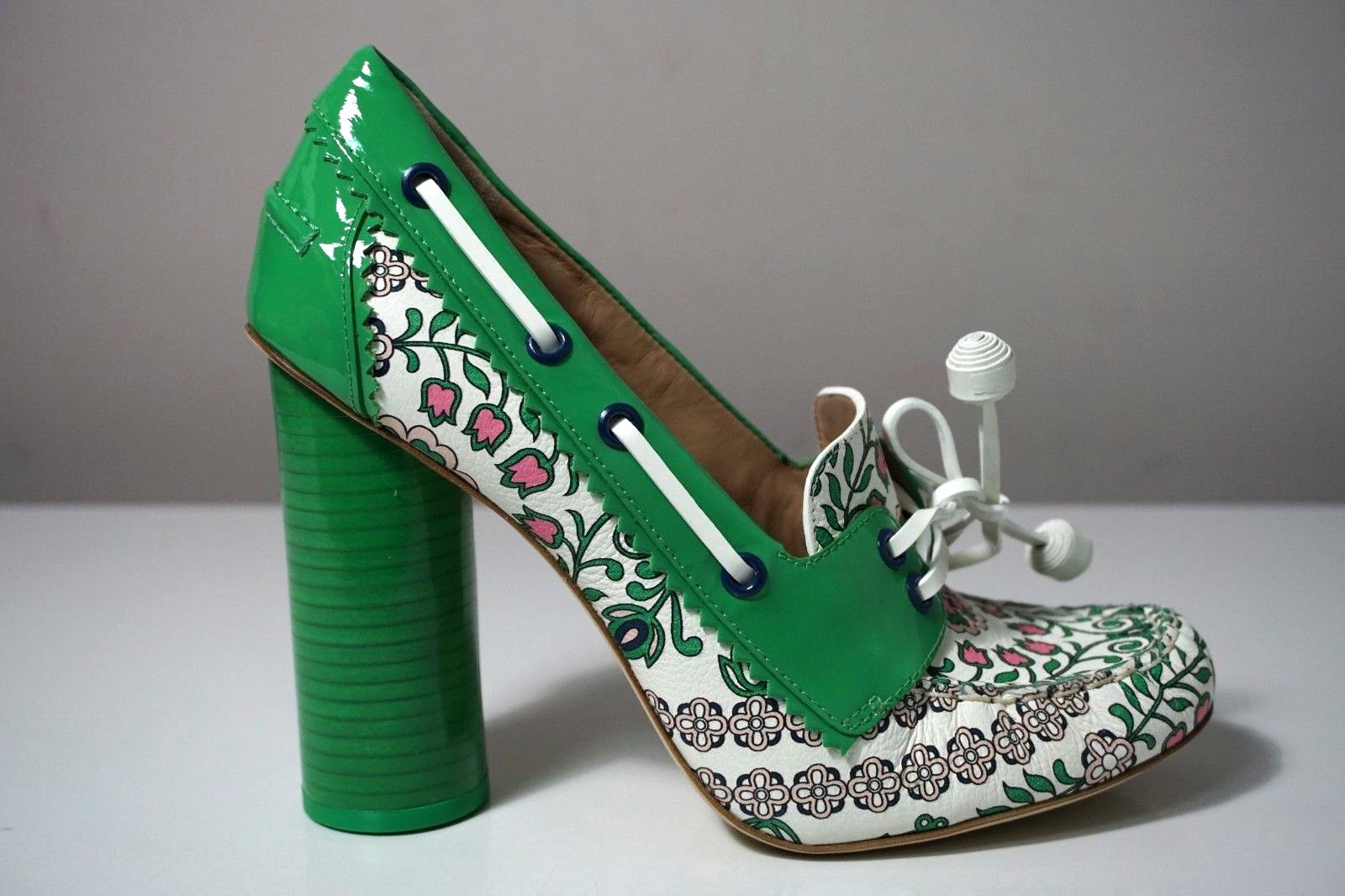 Pre-owned Tory Burch Garden Party Fisher 110mm Loafer Pump Size 7.5 In Green