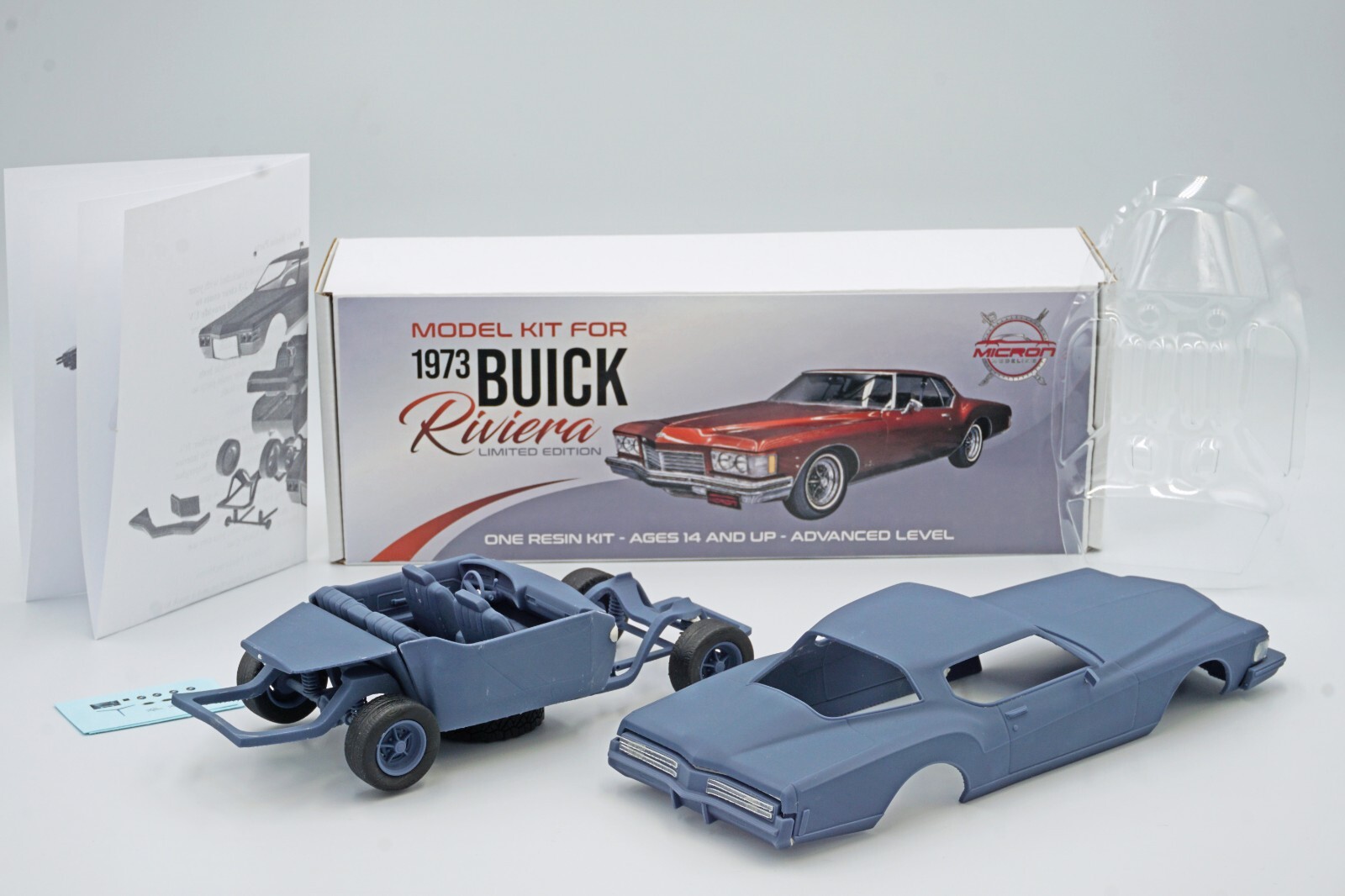 1:25 1973 Buick Riviera Boattail Resin Kit With Windows, Rubber Tires & Decals