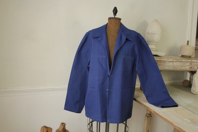 Jacket Vintage French blue button up Work wear heavy fabric 1980's lab coat