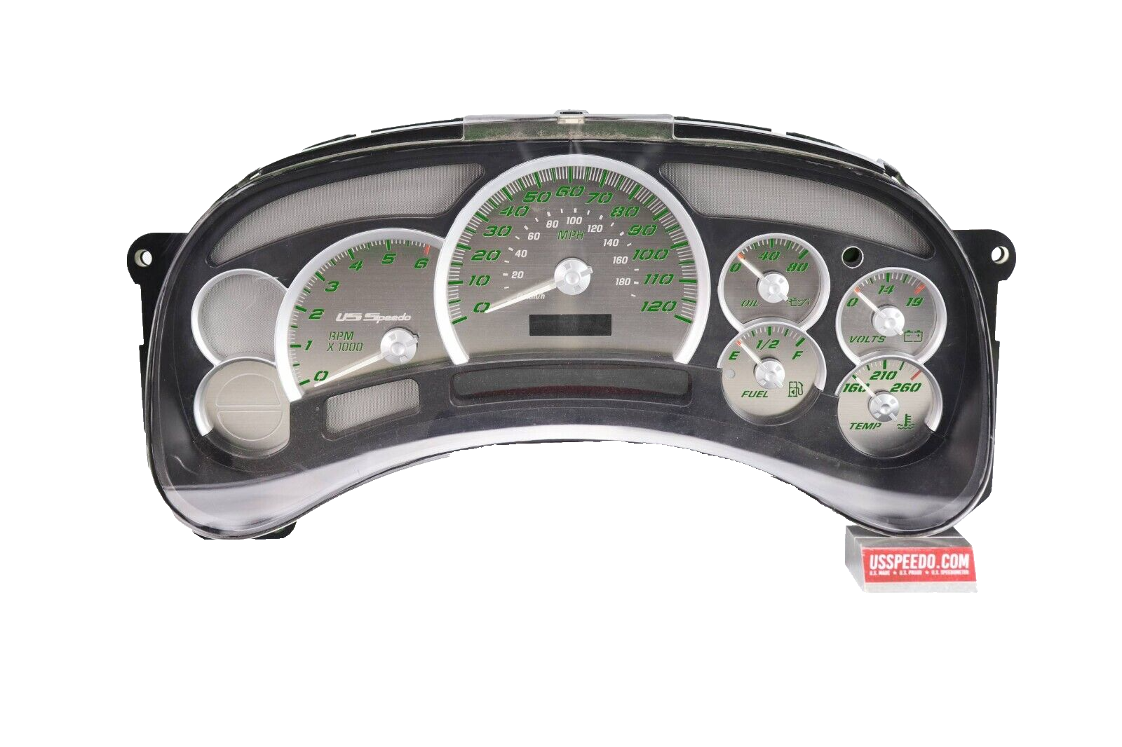 US Speedo Stainless Steel Gauge Face Kit Green Text & Matching Pointers GM 03-06