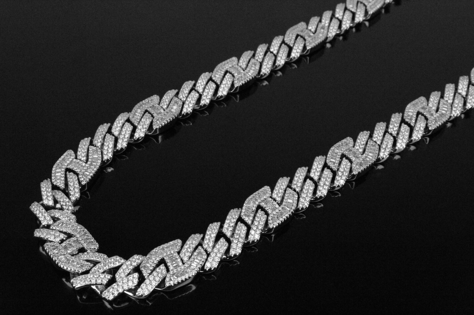 Pre-owned Line Custom 14mm Cuban Prong 20ct Vvs1 Lab Sim. Diamonds Chain Necklace In White/colorless