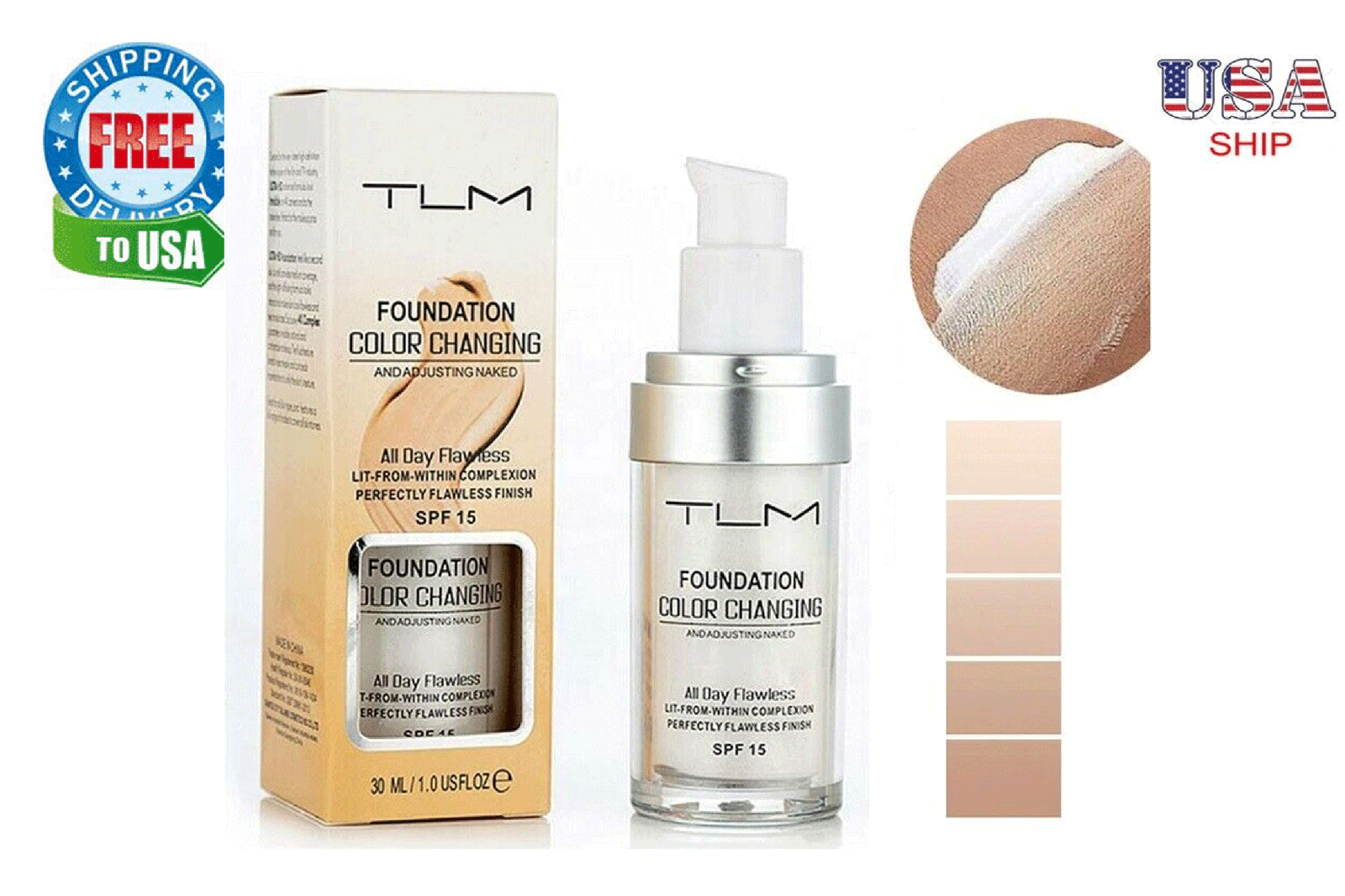 TLM Color Changing Foundation Makeup Base Face Liquid Cover Concealer Flawless  4