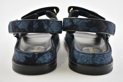 Pre-owned Chanel 21a Blue Black Grey Denim Cc Logo Mule Slide Strap Flat Dad Sandal 38.5