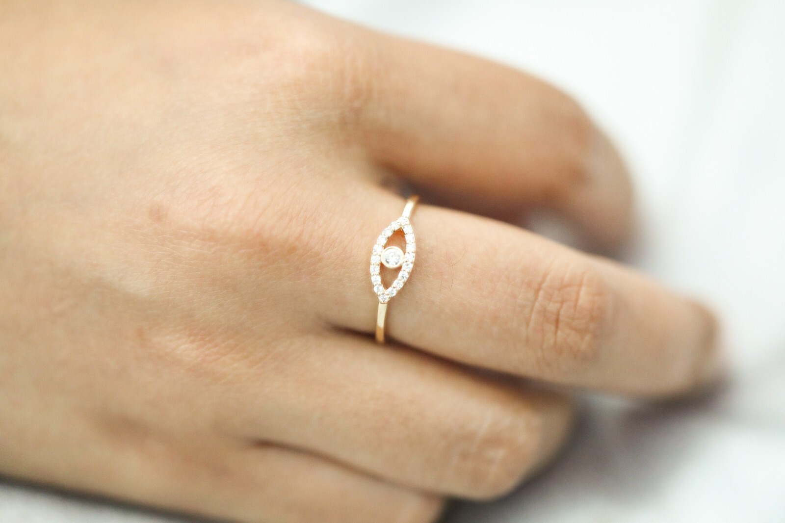 Pre-owned J.o.n 14k Yellow Gold Natural Pave Diamond Evil Eye Design Ring Fine Handmade Jewelry In White