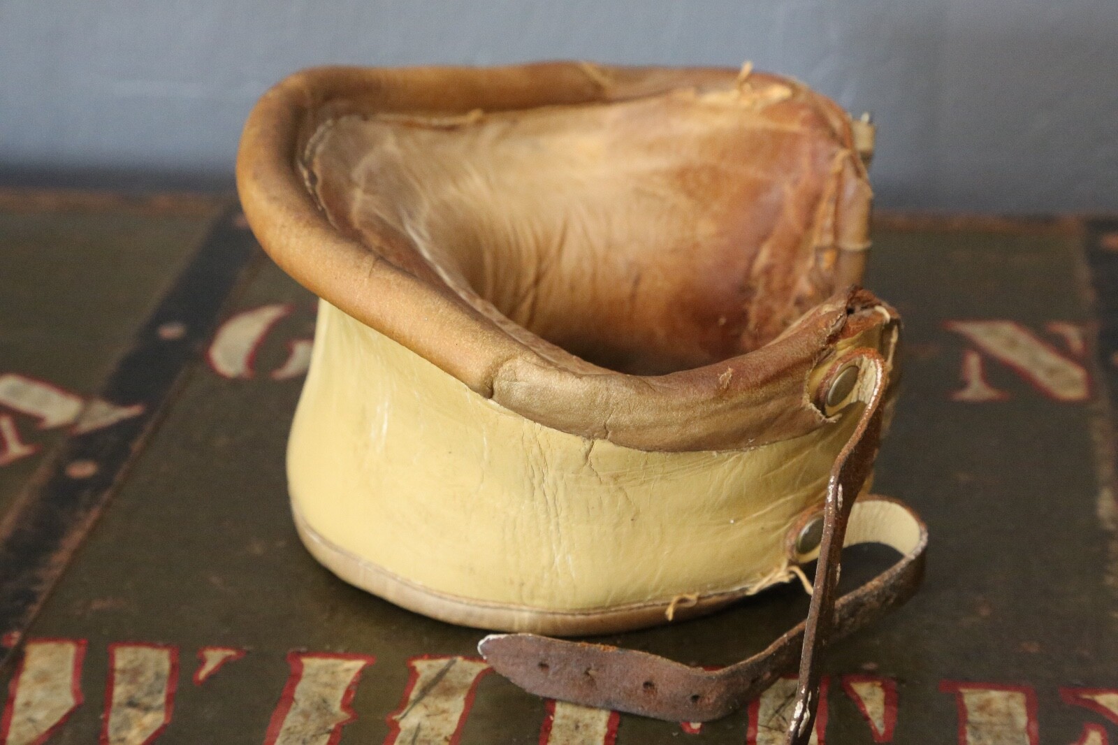 Antique Leather Metal Medical Neck Brace Vintage Child Doctor Oddity Hospital