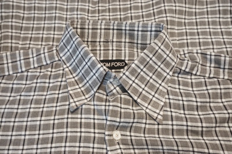 Tom Ford Gray White Flannel Button Up Spread Collar Dress Shirt Sz 15.5