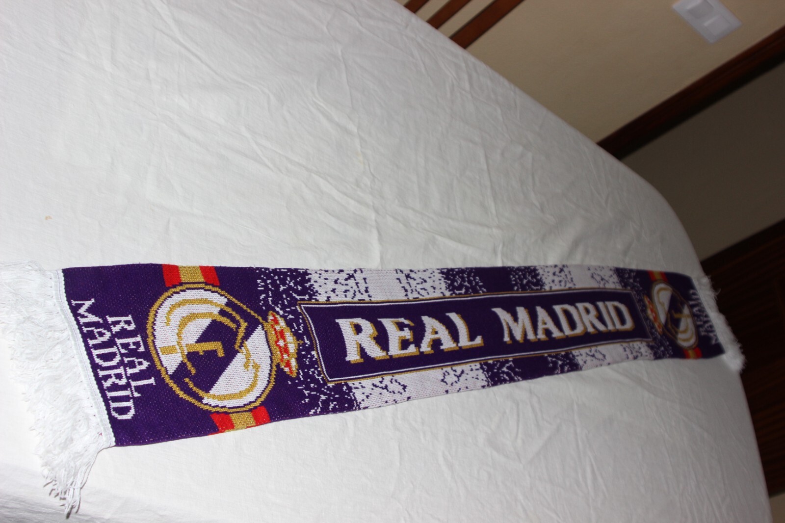 【vintage Real Madrid football scarf】 Vintage Official Real Madrid Football Scarf Spain Flag In