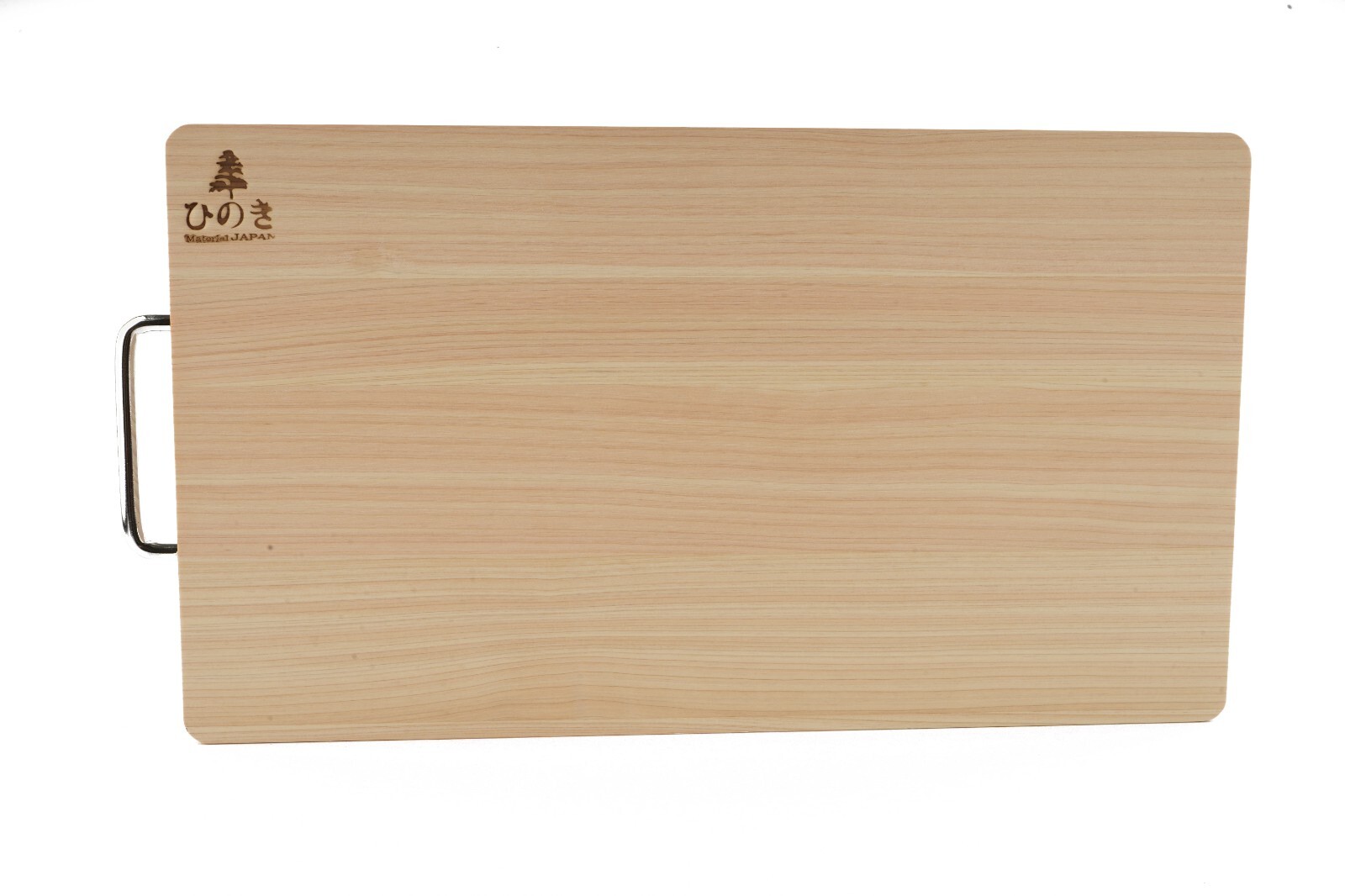 BOUMBI Hinoki Wood Reversible Cutting Board with Metal Handle(17.3x9.8x1.05)