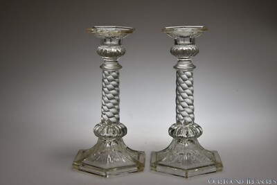 1900 LLIGÉ y CA BARCELONA  cristalerias-planell COLORLESS CANDLESTICKS - 9 3/16''