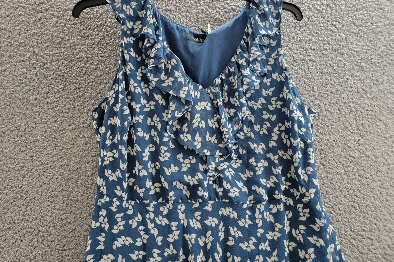 Lauren Ralph Lauren Plus Size Belted Ruffled Dress Women's 14W Blue/White Floral - Picture 3 of 13