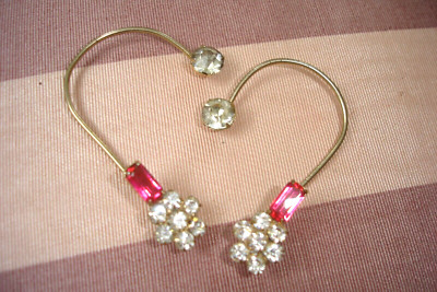 Vintage Around OVER THE EAR Wrap Wire FUCHSIA PINK & Clear Rhinestones  EARRINGS