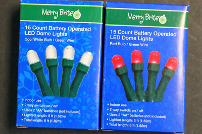 2x MERRY BRIGHT 15 CT BATTERY OPERATED LED LIGHTS Cool White/Red Craft Christmas