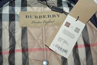 Pre-owned Burberry Finsbridge Belted Quilted Check Coat Jacket Size Medium In Blue