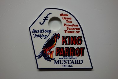 KING PARROT MUSTARD POT AND PAN SCRAPER 3.25'' HIGH by 3.5'' WIDE DISPLAY. NICE!