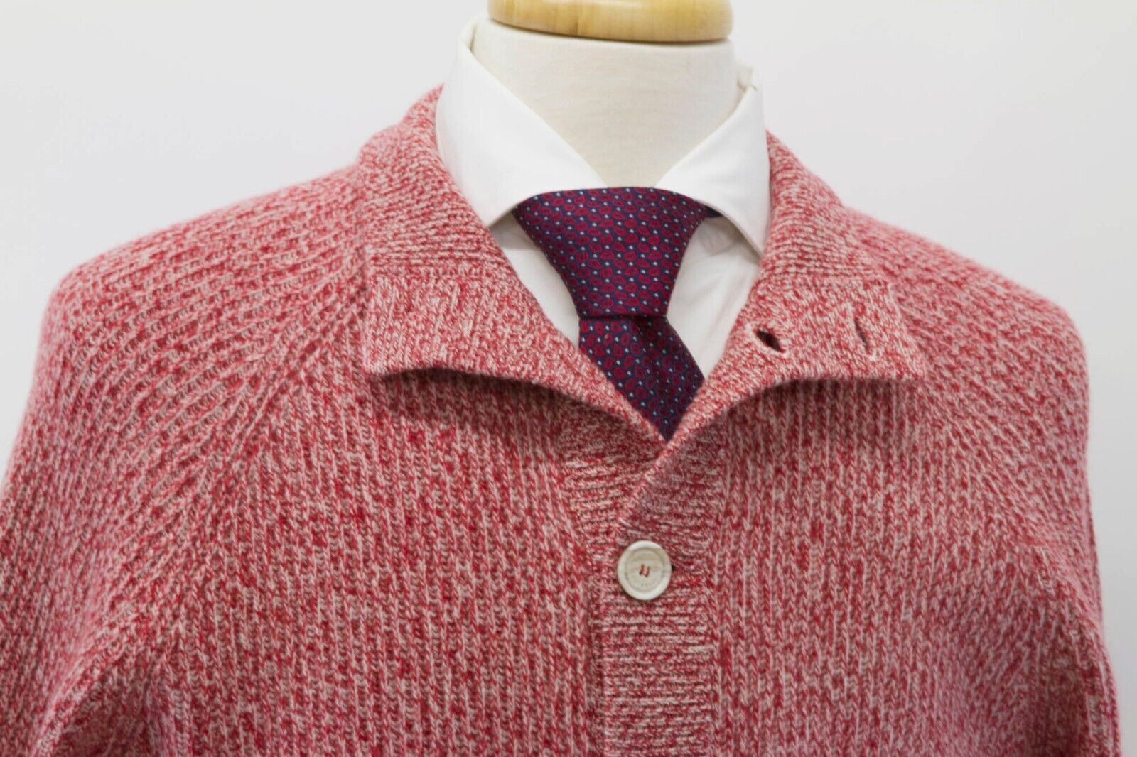 Pre-owned Brunello Cucinelli $3100  Cashmere Blend Chunky Henley Sweater 50/ 40us A232 In Red