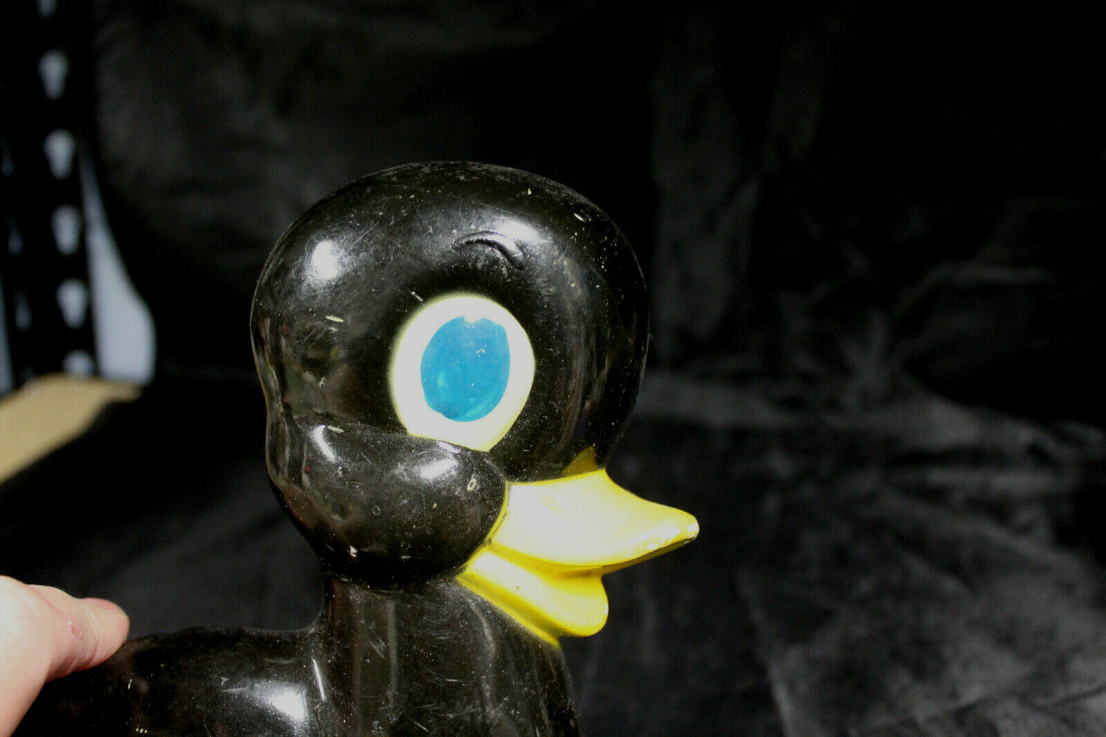 Vintage Retro 1963 Chalkware Duck Ducky Hanging Plaque Bathroom Black Duckie