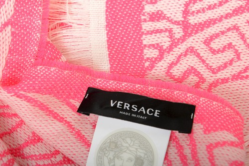 Pre-owned Versace Unisex 100% Wool Multi-color Logo Print Large Scarf Shawl In Multicolor