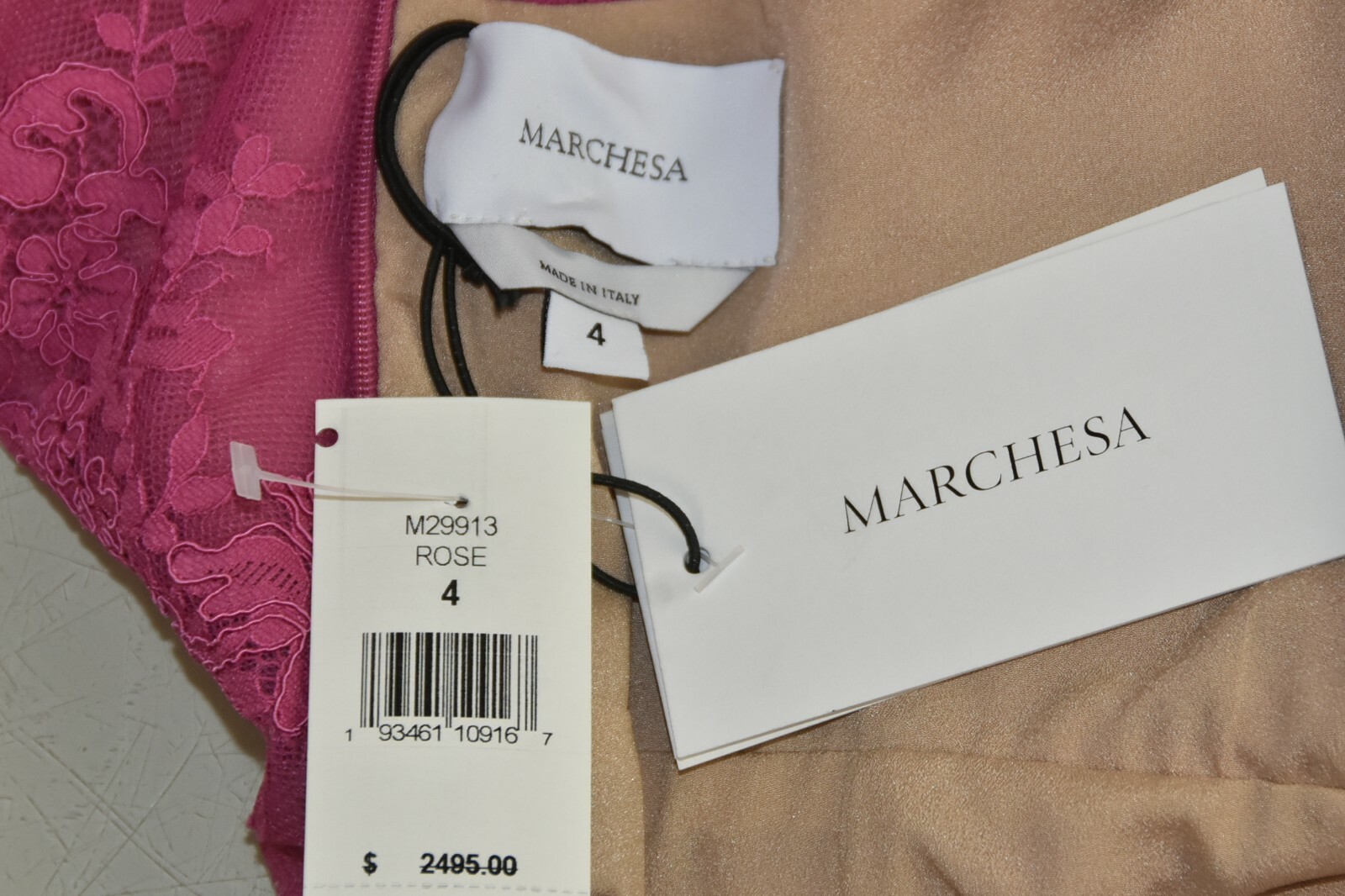 Pre-owned Marchesa Couture $2495  Corded Lace Cocktail Dress Bow Rose Pink Azalea 2 4 10