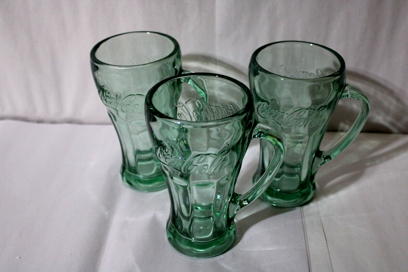 Vintage Wendy’s Coca Cola glasses！×3 Vintage Coca Cola 3 Libbey Green Verde Coke Glasses Handles