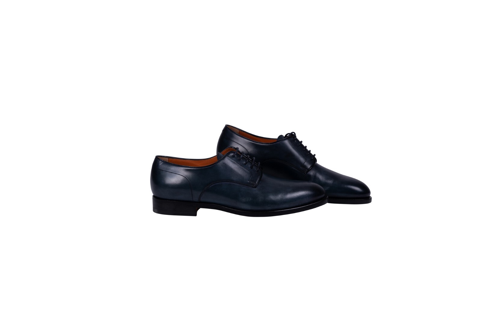 Pre-owned Santoni 690$  "fatte A Mano In Italia" Derby Business Shoes Blue Antiqued Leather