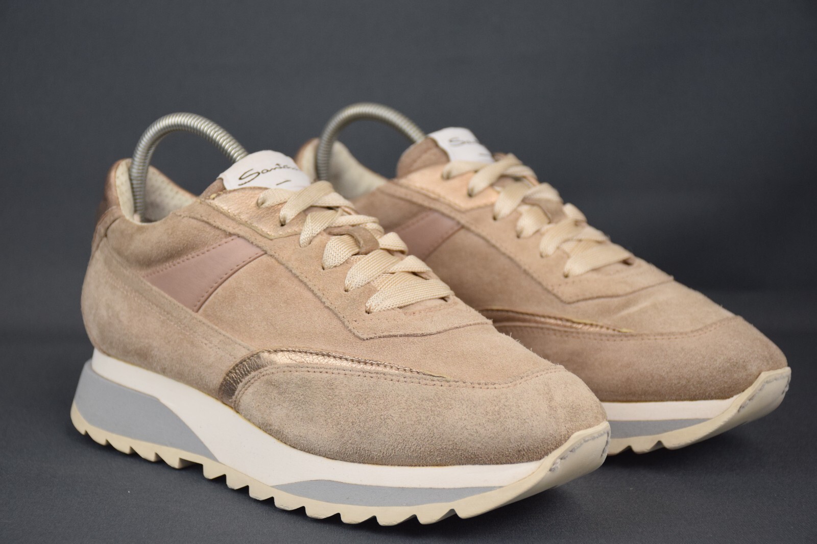 SANTONI Sneaker Beige Suede Leather Shoes US 6.5 UK 4.5 EU