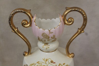 Antique English Victorian Tall Floral Floor Vase Urn Flowers & Heavy Gold