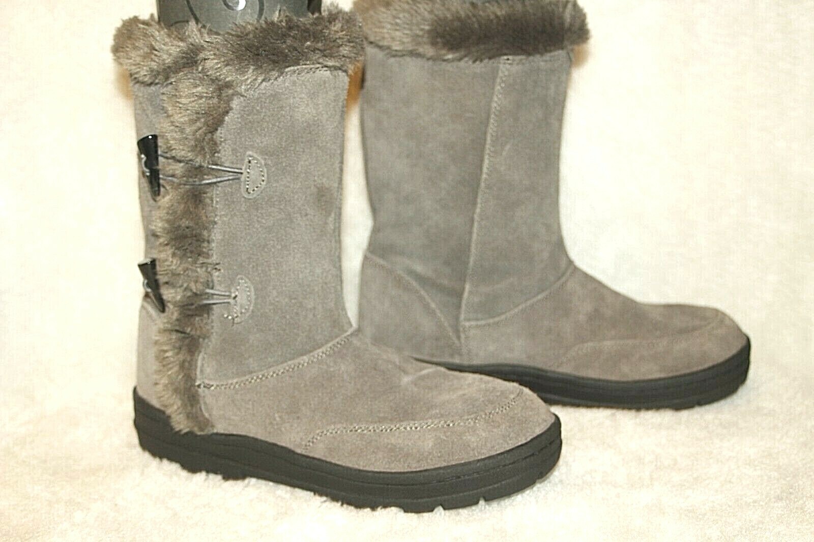 SONOMA Womens Mid Calf Boots Leather Suede Gray Faux Fur Warm Aurora Sz