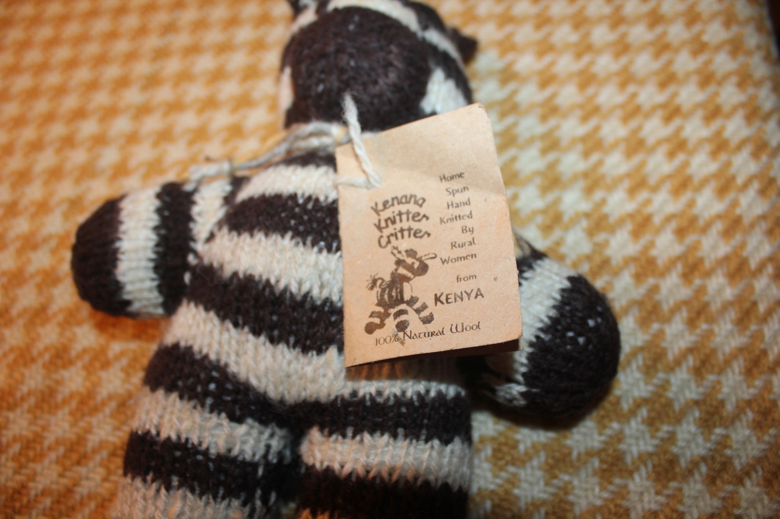 Kenana Knitter Critter Hand Knitted ZEBRA Kenya 100% wool NEW / tag Swazi