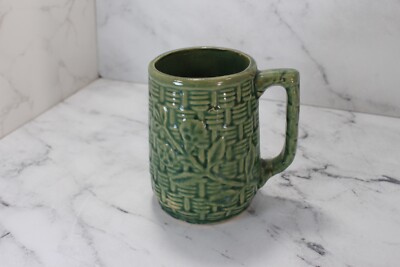 Vintage McCoy Pottery Green Morning Glory Basket Weave 5'' Mug USA