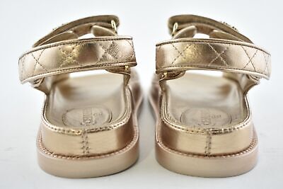 Pre-owned Chanel 21c Bronze Quilted Chain Cc Logo Mule Slide Strap Flat Teva Dad Sandal 35 In Gold