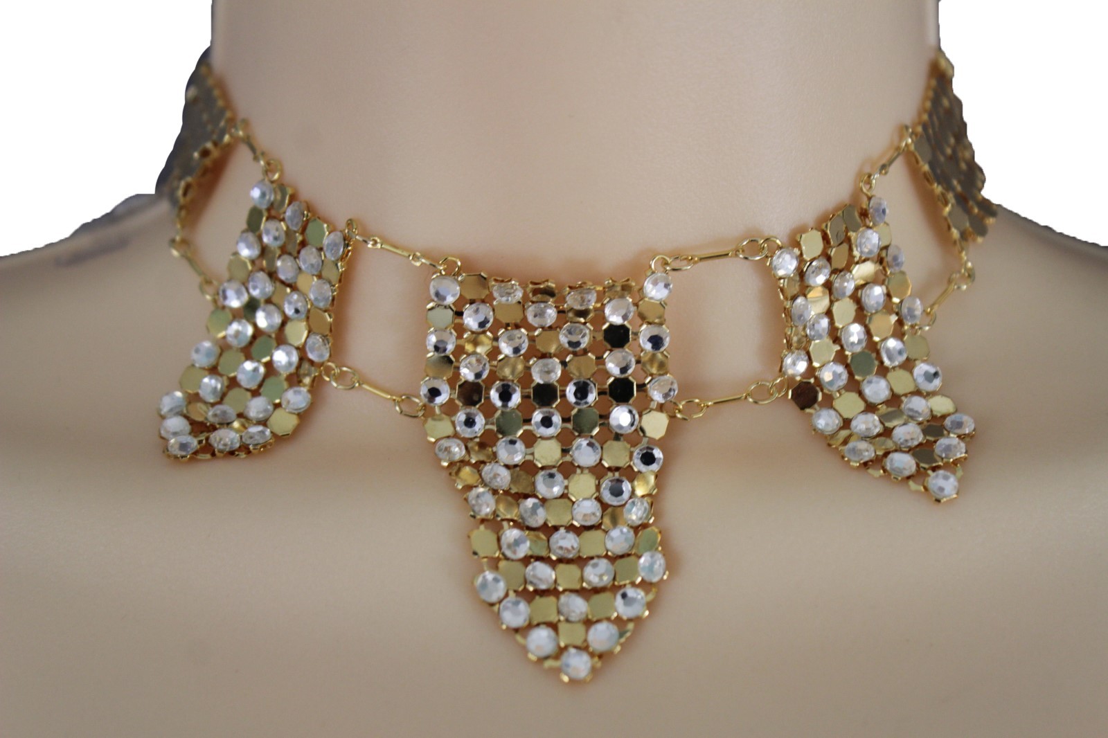 Women Gold Mesh Metal Fashion Edgy Choker Necklace Silver
