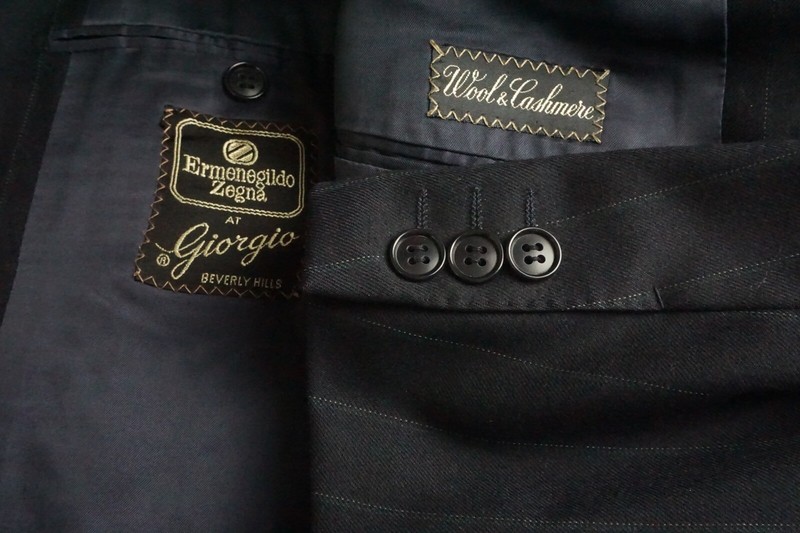 Ermenegildo Zegna Cashmere Blend Dark Blue Striped 2 Pc Suit Jacket Pants Sz 38S