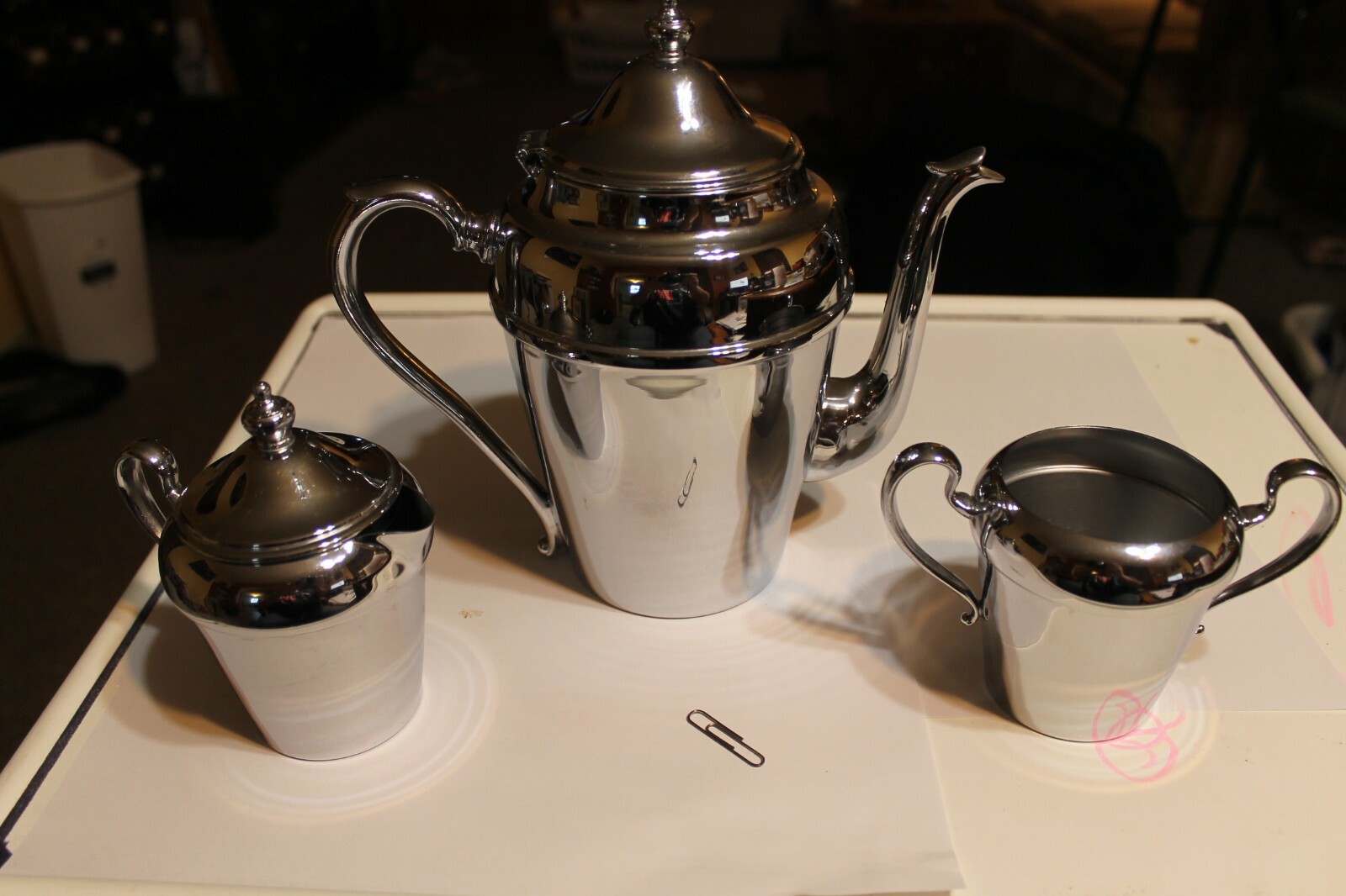 Vintage Chromium Cromwell Silver Mfg Co Tea Coffee Set w Creamer & Sugar