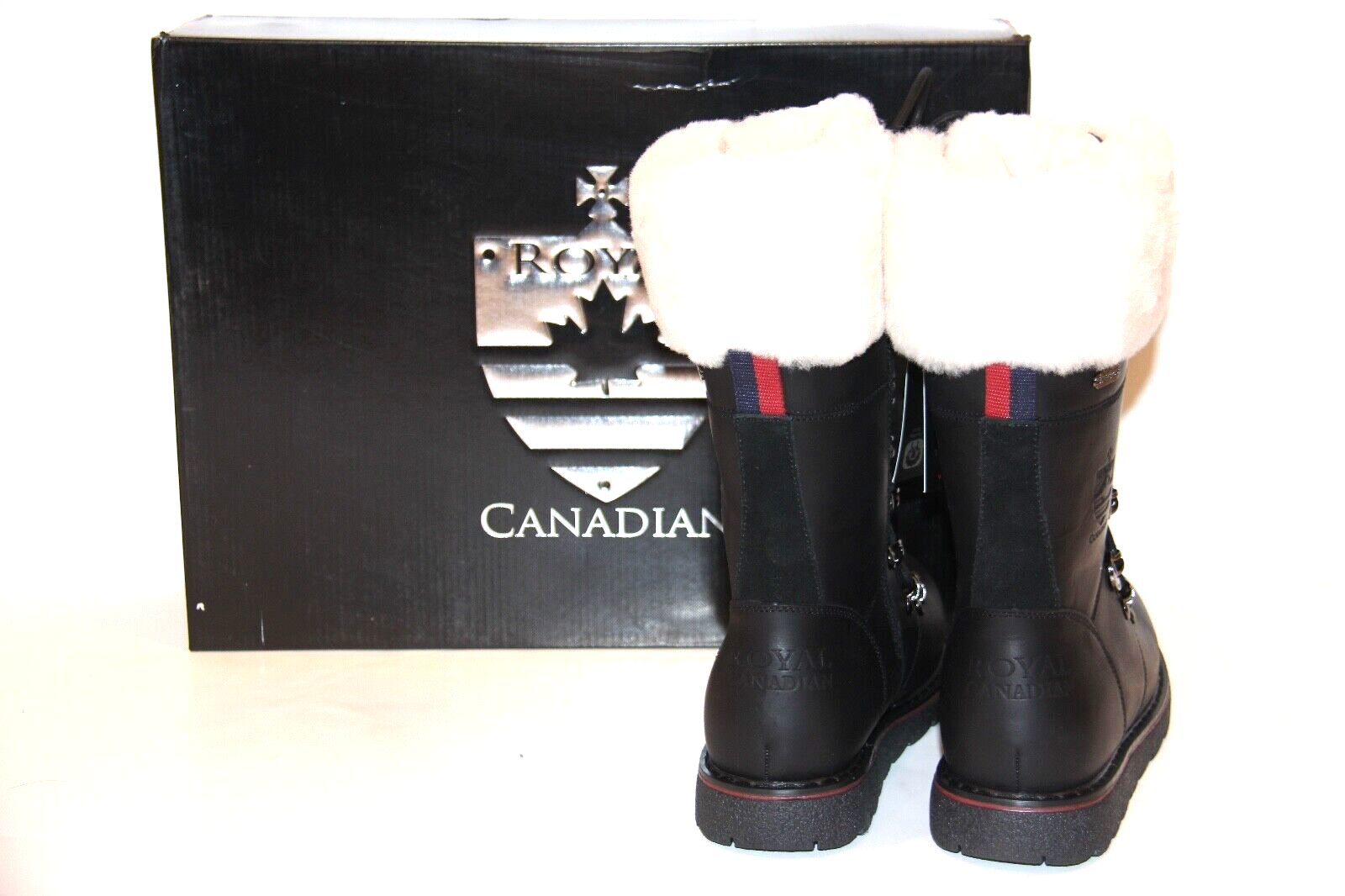Pre-owned Royal Canadian Castlegar Leather Shearling Cuff Boot Women's Size 7 Black