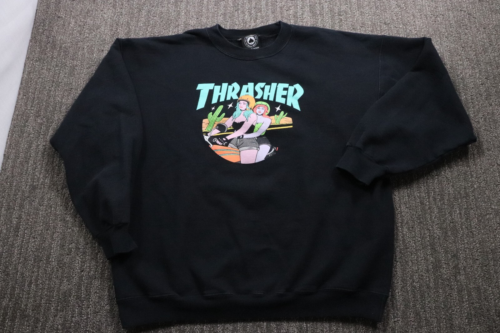 Thrasher Adult Large Crewneck Sweatshirt Black Skater Grunge