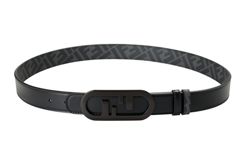 Pre-owned Fendi Men's Leather Reversible  O'lock Stud Fastening Logo Print Belt In Black / Gray