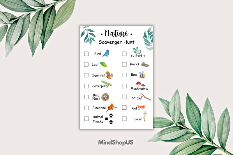Printable Nature Scavenger Hunt Activity for Kids, Outdoor Adventure Game