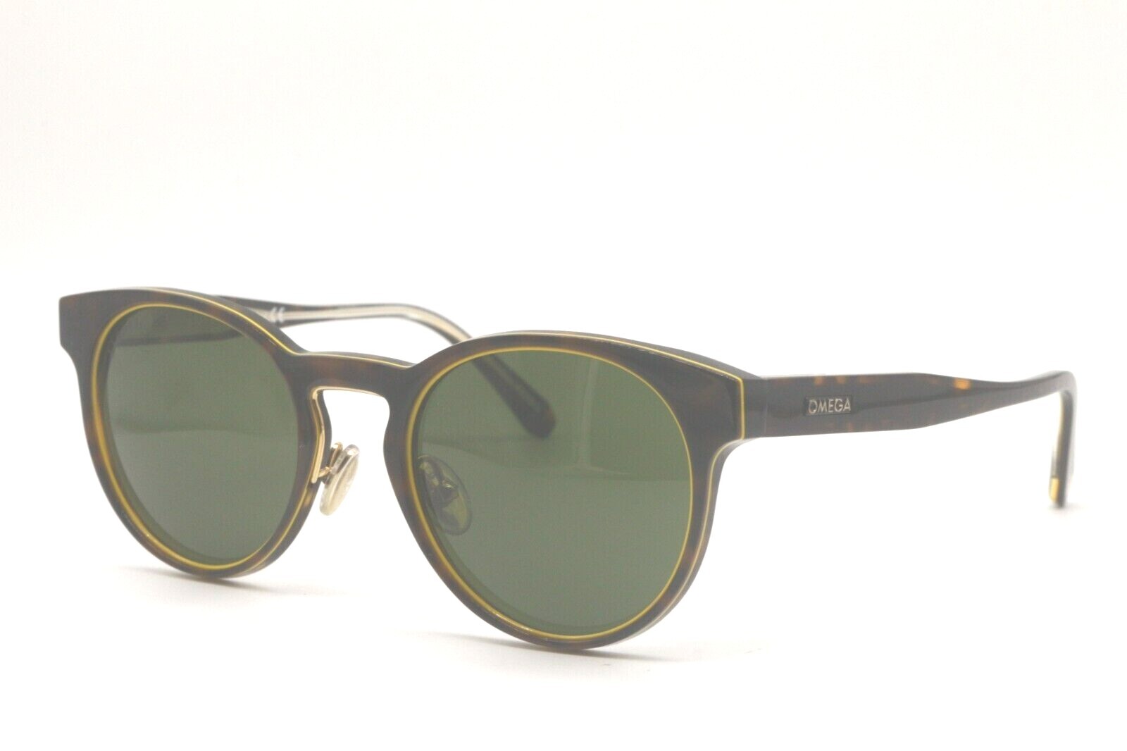 Pre-owned Omega Om0020-h 52n Havana Yellow Trim/green Zeiss Lens Authentc Sunglasses 52-22