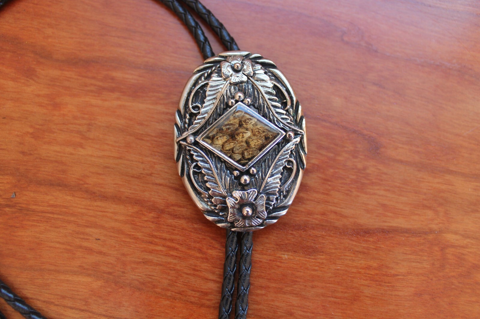 Vintage “SSI” U.S.A. Signed Bolo Tie Oversized with Diamond Shape Center Heavy