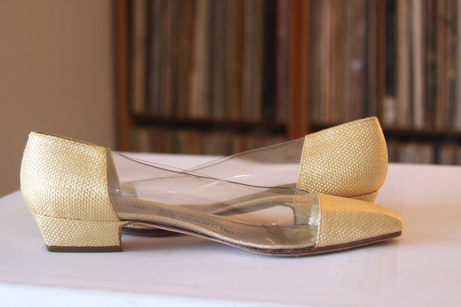 Rene Mancini Paris Gold Fabric Acrylic Panels Heels Made In France Size  37 1/2