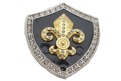Men Women Belt Buckle Silver Metal Big Size Gold Fleur De Lys Lily French Shape