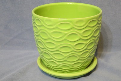 Home Garden Decor - Pottery Planter Pot Saucer Green Glaze Ripple Pattern 5 1/2