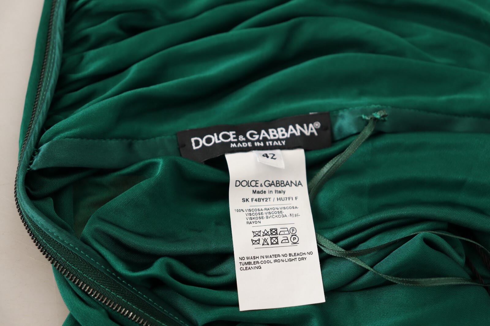 Pre-owned Dolce & Gabbana Skirt Pencil Cut Pleated Dark Green High Waist Midi It40/us6/s