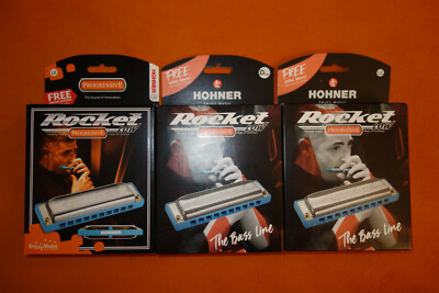 New HOHNER ROCKET AMP LOW 3 HARMONICA SET Key LC LD LE w/GigBags Made Gernany 