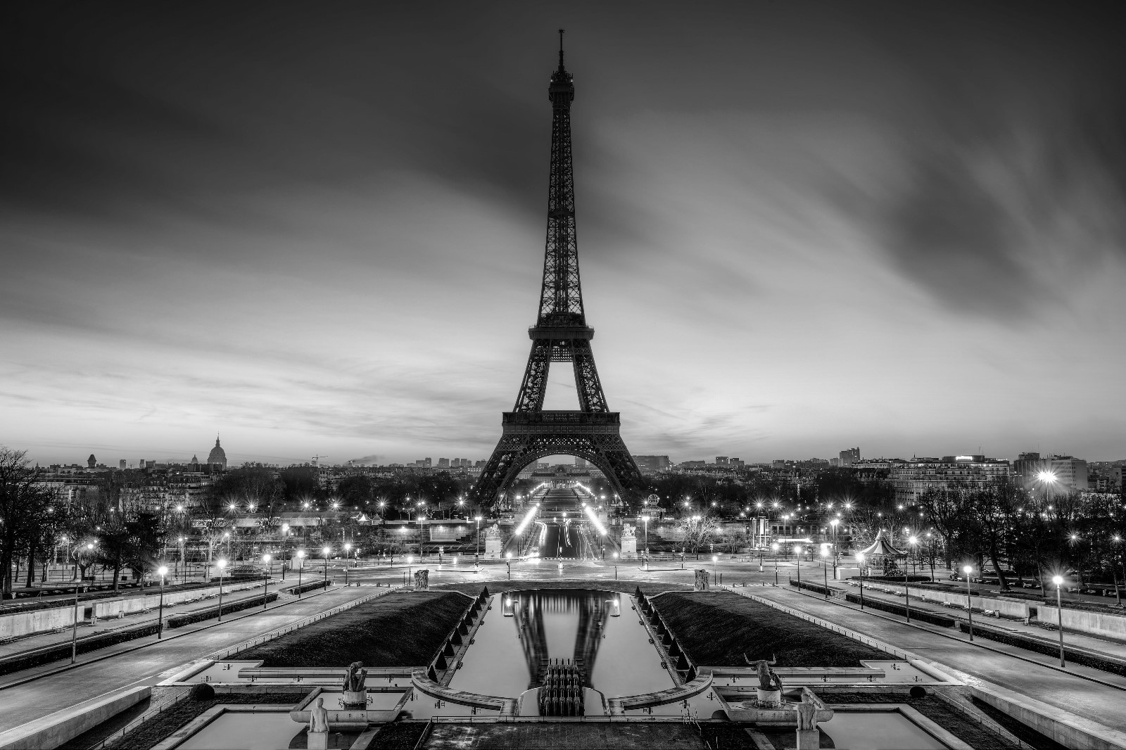 Black White Grey Eiffel Tower Paris France Canvas Pictures