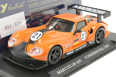 FLY E29 MARCOS LM600 LIMITED EDITION 1/32 SLOT CAR IN DISPLAY CASE