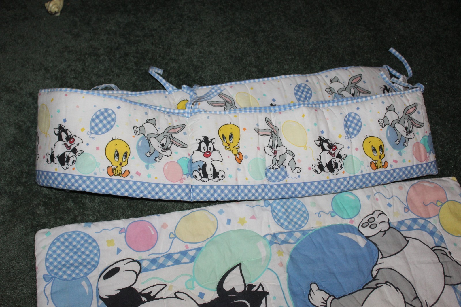 Vintage Baby Looney Tunes Balloon Nursery Crib Blanket Quilt Bumper Pads Bedding