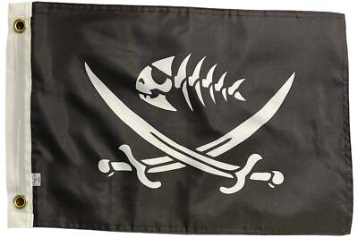Small 12''x18'' Black Pirate Fish Flag Sword Banner Boat Sea Man Cave Bar Skeleton