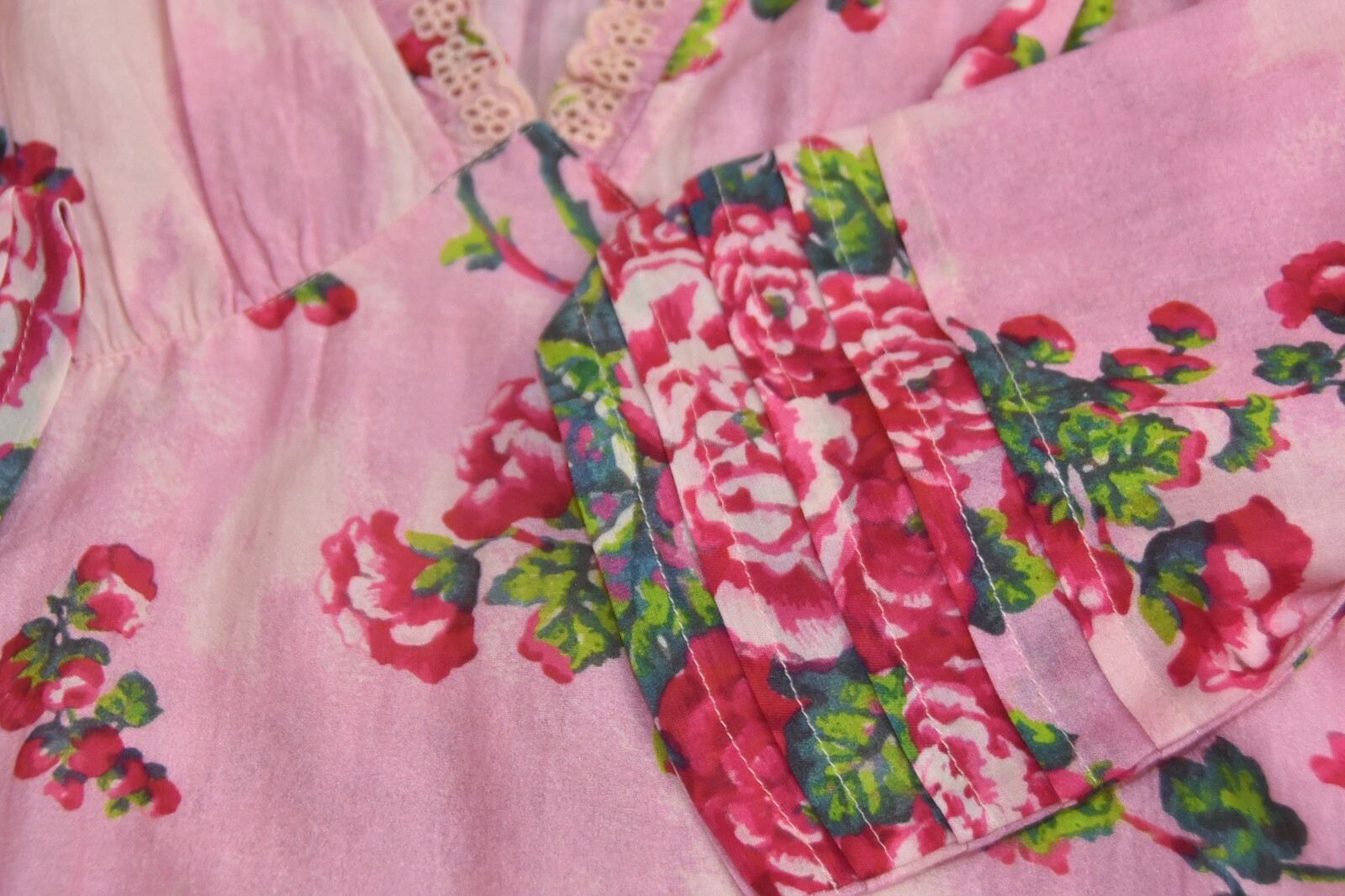 Pre-owned Loveshackfancy $575  Salima Dress Pink Desert Silk Floral Eyelet Embroidery 6 In Pink Green